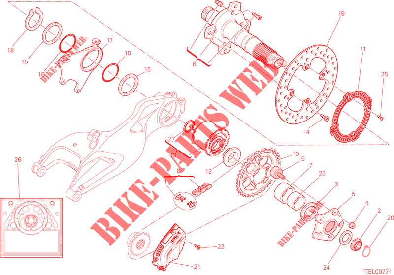 REAR WHEEL HUB   DISC   CHAIN for Ducati Hypermotard SP 2013