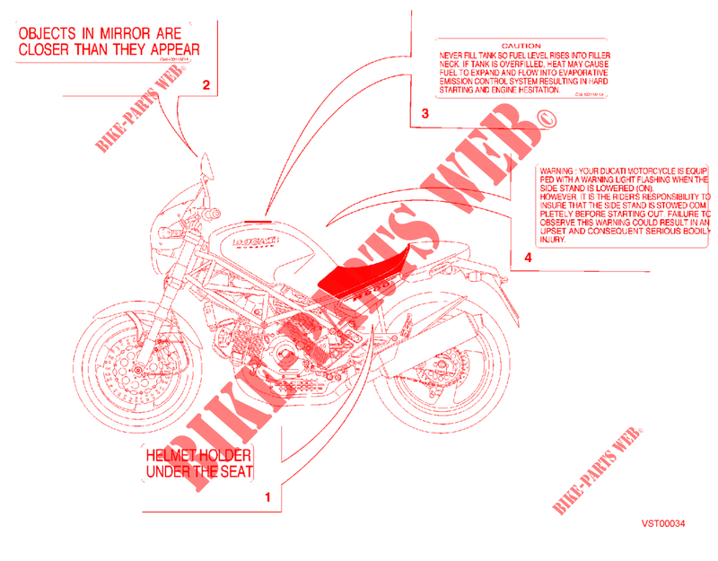 WARNING LABEL (USA) for Ducati Monster 900 2000